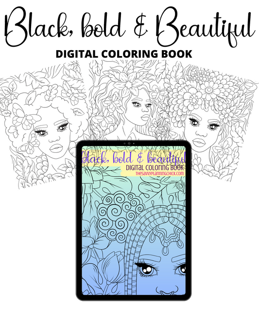 Black Bold & Beautiful Digital Coloring Book Templates