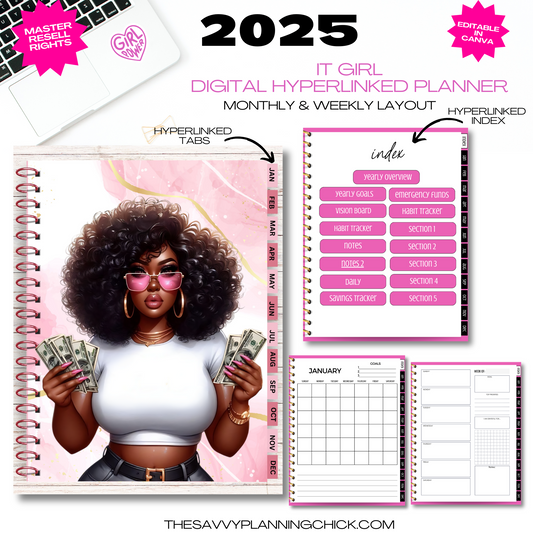 Pink-Undated Digital Planner-hyperlinked-PLR