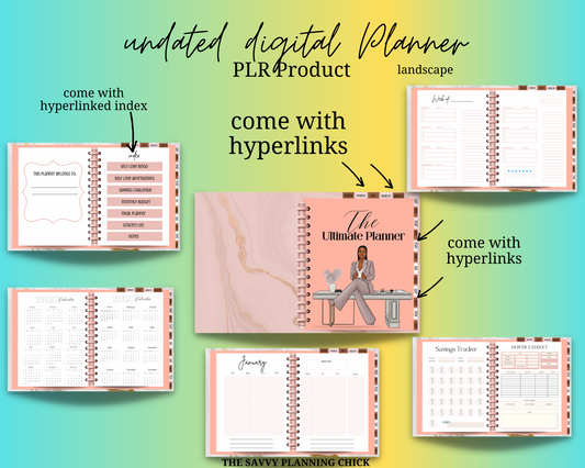 Undated Digital Planner-Peach hyperlinked-PLR