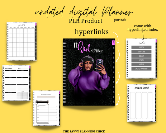It Girl-Black-Undated Digital Planner-Hyperlinked